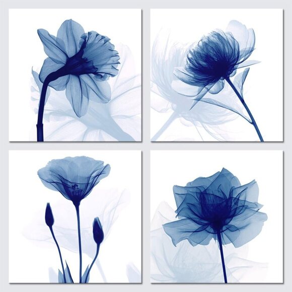 Blue Flickering Flower Modern Abstract Paintings Canvas Wall Art Gallery Wrapped